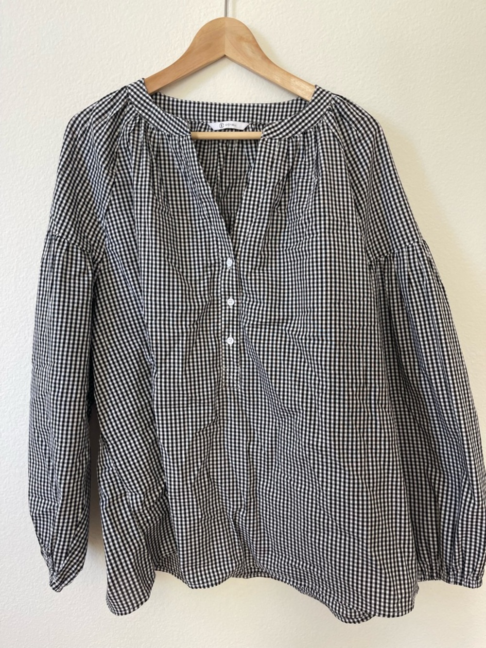 Cicy Bell Black & White Gingham Puff Long Sleeve Blouse